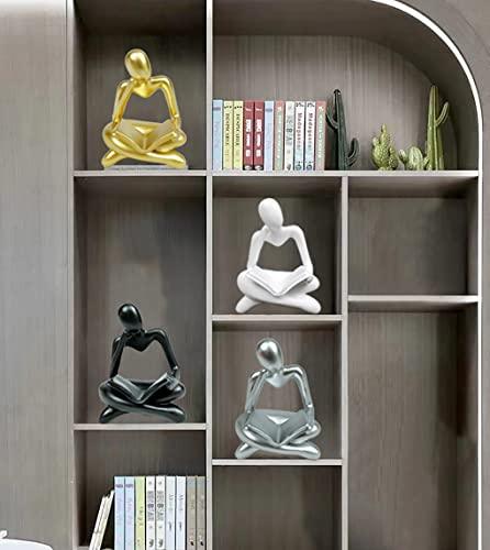 AMAHPSPE Thinker Statue Reading Women Figurine Abstract Art Sculpture Home Decor Modern White Decor Accents White Thinker Figurines for Living Room Shelves Bookshelf Office Shelf Desktop Decor - Better Savings Group