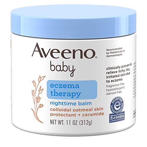 Aveeno Baby Eczema Therapy Nighttime Moisturizing Body Balm, Nourishing Skin Protectant Soothes & Relieves Dry, Itchy Skin from Eczema, Hypoallergenic, Fragrance- & Steroid-Free, 11 oz