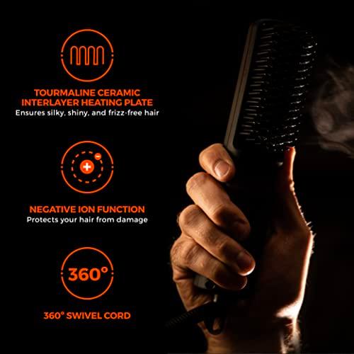 Beard Straightener for Men Brush by Wild Willies - 2-in-1 Heated Beard Brush, 3 Temperature Settings for Beard - Anti-Scalding & Ionic Technology Eliminates Frizz - Beard Straightening Comb - Better Savings Group