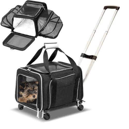 RUFF LIFE 101 Airline Approved Expandable Premium Pet Carrier on Wheels- Two Sided Rolling Carrier- Designed for Dogs & Cats- Extra Spacious Soft Lined Carrier! (Black) (RL-PET-CARRIER-WHEELS)