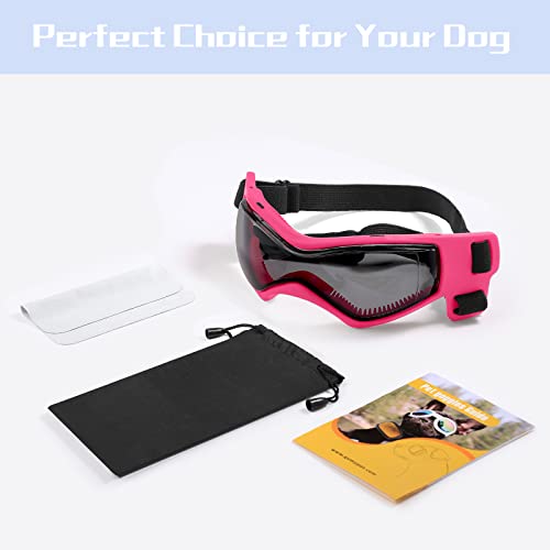 QUMY Dog Goggles UV Protection for Small to Medium Breed Dog, Dog Sunglasses Windproof Anti-Fog Dustproof Snowproof, Puppy Glasses for Outdoor Riding Driving with Comfortable Frame Adjustable Straps