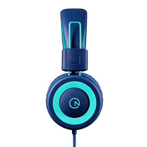 Kids Headphones - noot products K11 Foldable Stereo Tangle-Free 3.5mm Jack Wired Cord On-Ear Headset for Children/Teens/Boys/Girls/Smartphones/School/Kindle/Airplane Travel/Plane/Tablet (Navy/Teal) - GEAR4EVER