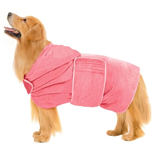 Avont Dog Bathrobe - Super Absorbent Pet Drying Towel Bath Robes After Bath Shower Swim Wet Walk for Puppies -Pink(L)