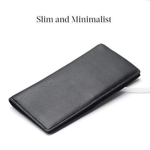 Bveyzi Ultra Slim Thin Leather RFID Blocking Credit Card Holder Bifold Clutch Wallets for Women (Black)