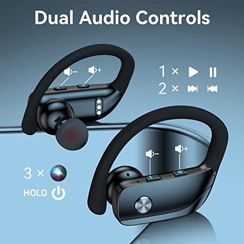 Wireless Earbuds Bluetooth Headphones 48hrs Play Back Sport Earphones with LED Display Over-Ear Buds with Earhooks Built-in Mic Headset for Workout Black BMANI-VEAT00L - GEAR4EVER