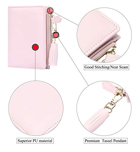 GEEAD Small Wallets for Women Bifold Slim Coin Purse Zipper ID Card Holder PU Leather Pink