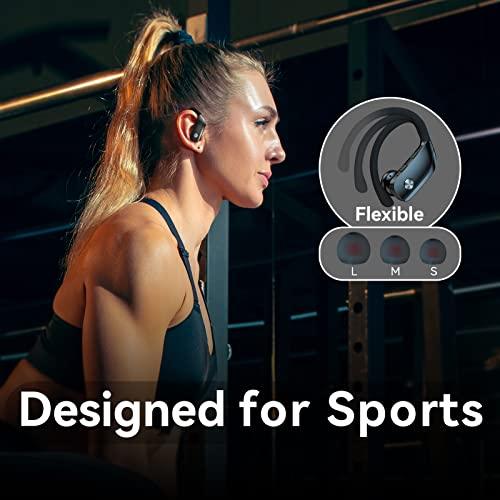 Wireless Earbuds Bluetooth Headphones 48hrs Play Back Sport Earphones with LED Display Over-Ear Buds with Earhooks Built-in Mic Headset for Workout Black BMANI-VEAT00L - GEAR4EVER