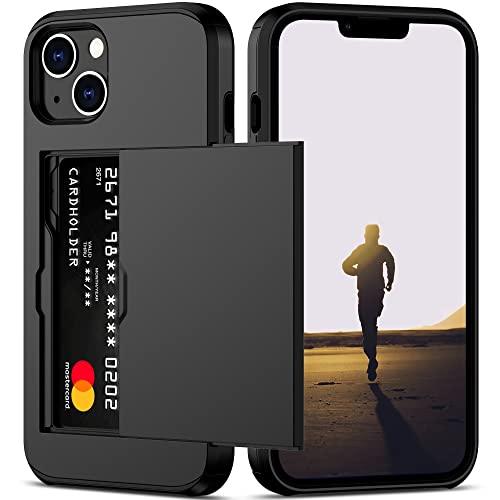 Nvollnoe for iPhone 13 Case with Card Holder Heavy Duty Protective Dual Layer Shockproof Hidden Card Slot Slim Wallet Case for iPhone 13 for Women&Men(Black) - GEAR4EVER