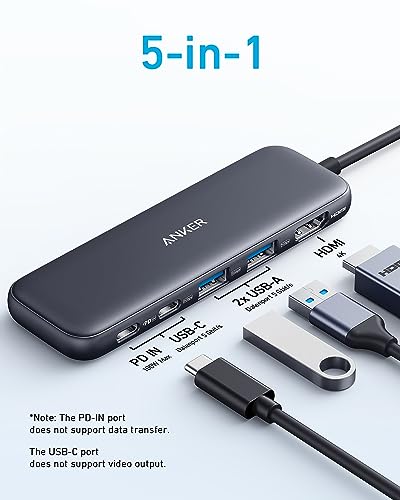 Anker 332 USB-C Hub (5-in-1) with 4K HDMI Display, 5Gbps - and 2 5Gbps USB-A Data Ports and for MacBook Pro, MacBook Air, Dell XPS, Lenovo Thinkpad, HP Laptops and More