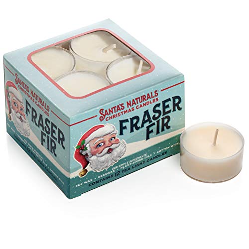 Santa's Naturals Fraser Fir Christmas Tea Light Candles | Fresh Cut Christmas Tree Fragrance | Sustainably Sourced Soy and Beeswax | 4 Hour Burn Time Per Candle | 12 Candles Per Box