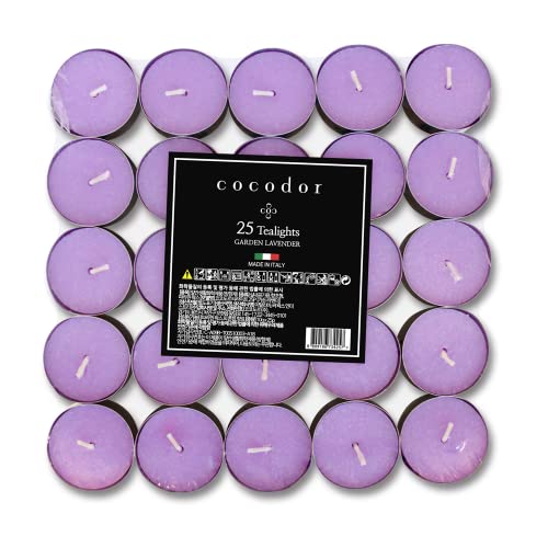 COCODOR Scented Tealight Candles/Garden Lavender / 25 Pack / 4-5 Hour Extended Burn Time/Made in Italy, Cotton Wick, Scented Home Deco, Fragrance, Mother's Day