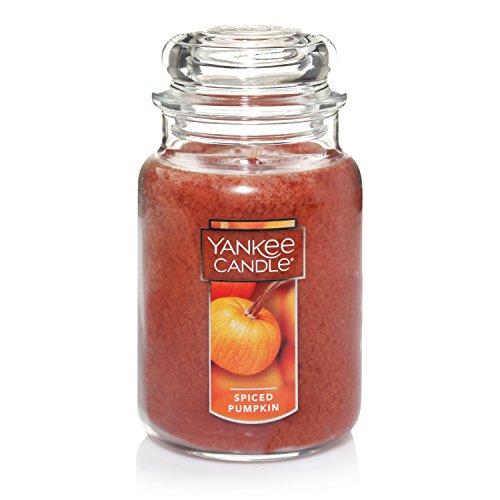 Yankee Candle Spiced Pumpkin Scented, Classic 22oz Large Jar Single Wick Aromatherapy Candle, Over 110 Hours of Burn Time, Apothecary Jar Fall Candle, Autumn Candle for Home