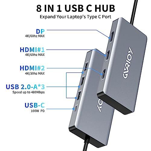 USB C to Dual HDMI Adapter, Multi Display Docking Station Dual Monitor with 2 HDMI, Displayport, 100W PD, 3 USB Ports, USB C Hub Multiport Dongle Compatible with MacBook/Dell/HP/Lenovo Laptops - GEAR4EVER