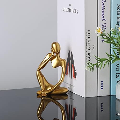 BMLCGJ Thinker Statue Gold Decor Abstract Art Sculpture, Golden Resin Collectible Figurines for Home Living Room Office Shelf Decoration,Great Gift Ideas (Gold) - Better Savings Group