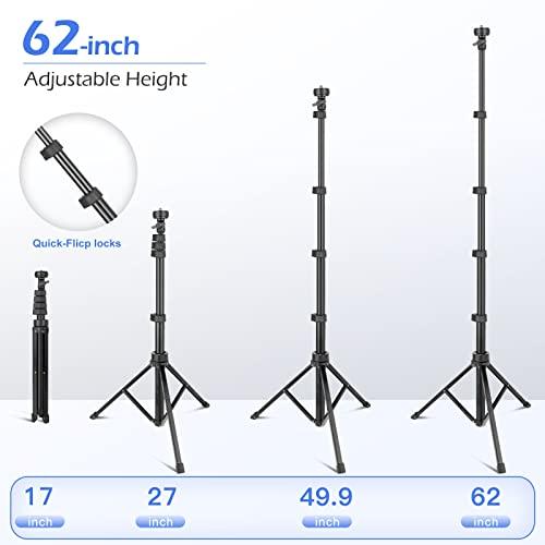 Sensyne 62" Phone Tripod & Selfie Stick, Extendable Cell Phone Tripod Stand with Wireless Remote and Phone Holder, Compatible with iPhone Android Phone, Camera (Black) - GEAR4EVER