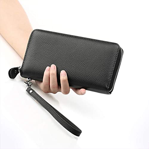 Moflycom Womens Wallet RFID Blocking Genuine Leather Zip Around Wallet Clutch Wristlet Travel Long Purse for Women Black