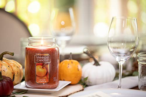 Yankee Candle Spiced Pumpkin Scented, Classic 22oz Large Jar Single Wick Aromatherapy Candle, Over 110 Hours of Burn Time, Apothecary Jar Fall Candle, Autumn Candle for Home