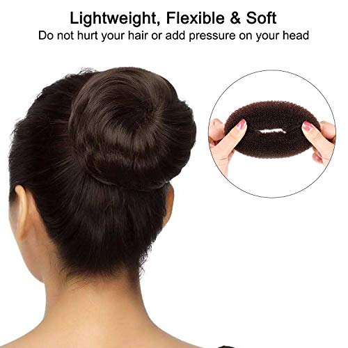 YaFex Hair Donut Bun Maker Kit, 4 Pieces (1 Large, 2 Medium and 1 Small), 6 Pieces Elastic Hair Ties, 20 Pieces Hair Bobby Pins, Brown