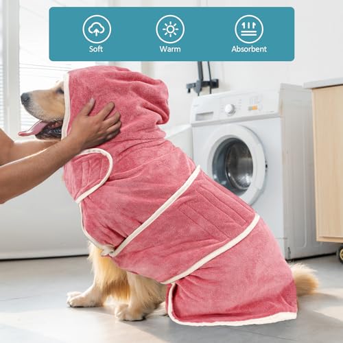 Avont Dog Bathrobe - Super Absorbent Pet Drying Towel Bath Robes After Bath Shower Swim Wet Walk for Puppies -Pink(L)