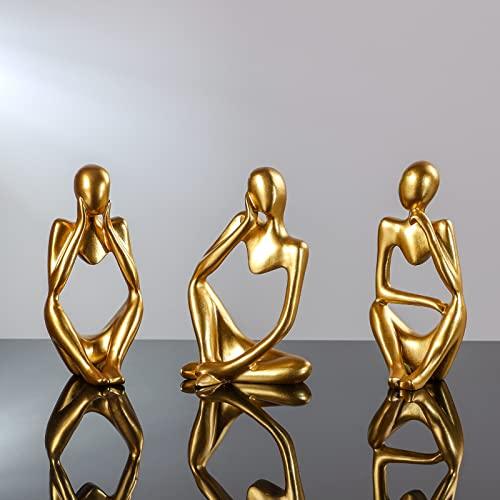 BMLCGJ Thinker Statue Gold Decor Abstract Art Sculpture, Golden Resin Collectible Figurines for Home Living Room Office Shelf Decoration,Great Gift Ideas (Gold) - Better Savings Group