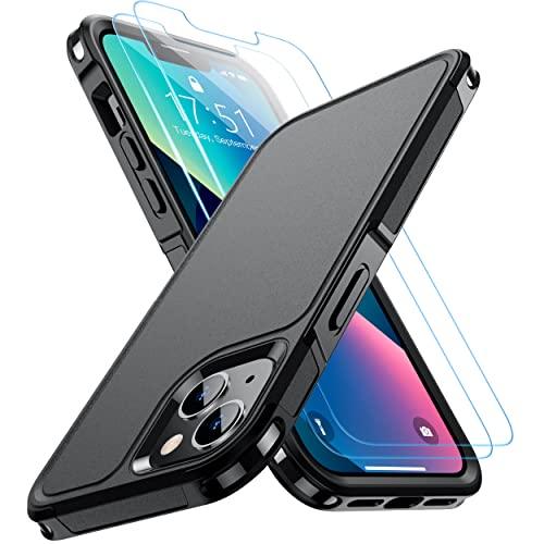 SPIDERCASE Designed for iPhone 13 Case/iPhone 14 Case, [10 FT Military Grade Drop Protection] [with 2 pcs Tempered Glass Screen Protector] Cover for iPhone 13 & 14 6.1 inch (Black) - GEAR4EVER