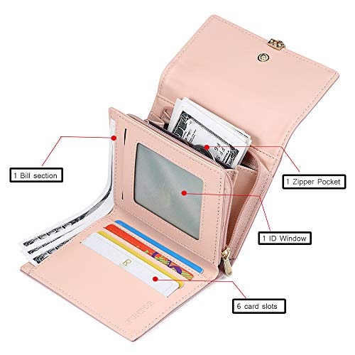 FT FUNTOR RFID Wallets for Women, Leaf Card Holder Trifold Ladies Wallets Coins Zipper Pocket with ID Window Green