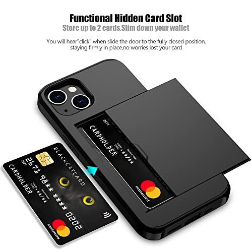 Nvollnoe for iPhone 13 Case with Card Holder Heavy Duty Protective Dual Layer Shockproof Hidden Card Slot Slim Wallet Case for iPhone 13 for Women&Men(Black) - GEAR4EVER