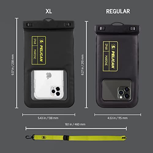 Pelican 2 Pack Marine - IP68 Waterproof Phone Pouch/Case(Regular Size)-Floating Waterproof Phone Case For iPhone 14 Pro Max/ 13 Pro Max/ 12 Pro Max/ 11/ S23 - Detachable Lanyard-Black/Yellow - GEAR4EVER