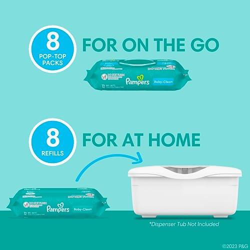 Pampers Baby Wipes, Baby Fresh Scented Baby Diaper Wipes, 8X Pop-Top Packs and 8 Refill Packs for Dispenser Tub, 72 Count (Pack of 16), 1152 Total Wipes (Packaging May Vary) - Better Savings Group