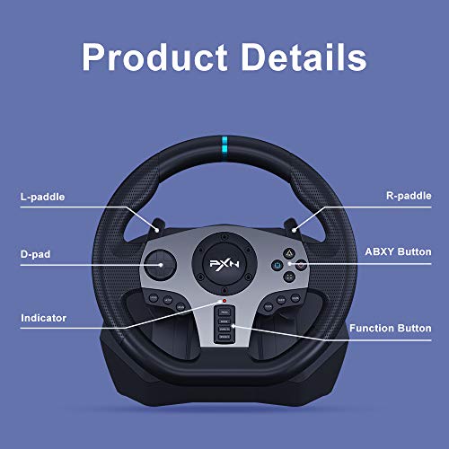 PXN PC Steering Wheel, V9 Universal Usb Car Sim 270/900 Degree Race Steering Wheel with 3-Pedals and Shifter Bundle for PC, Xbox One, Xbox Series X/S, PS4, PS3, Switch (Black)