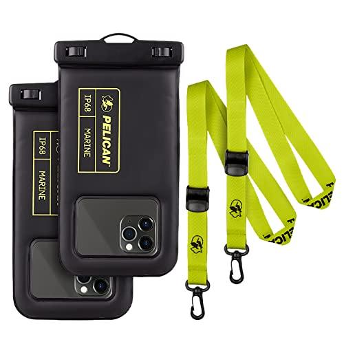 Pelican 2 Pack Marine - IP68 Waterproof Phone Pouch/Case(Regular Size)-Floating Waterproof Phone Case For iPhone 14 Pro Max/ 13 Pro Max/ 12 Pro Max/ 11/ S23 - Detachable Lanyard-Black/Yellow - GEAR4EVER