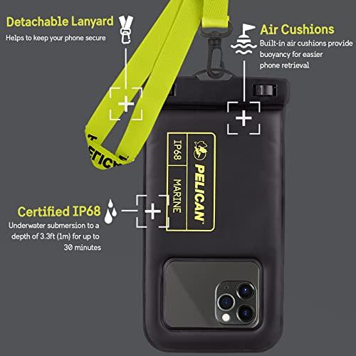 Pelican 2 Pack Marine - IP68 Waterproof Phone Pouch/Case(Regular Size)-Floating Waterproof Phone Case For iPhone 14 Pro Max/ 13 Pro Max/ 12 Pro Max/ 11/ S23 - Detachable Lanyard-Black/Yellow - GEAR4EVER