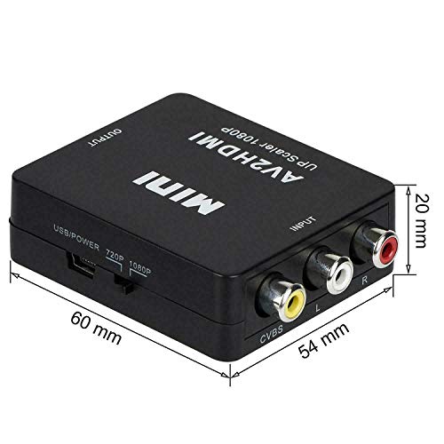 BD&M AV to HDMI Converter, RCA to HDMI, 1080P Mini RCA Composite CVBS Video Audio Converter Adapter Support PAL/NTSC for TV/PC/ PS3/ STB/Xbox VHS/VCR/Blue-Ray DVD Players - Black