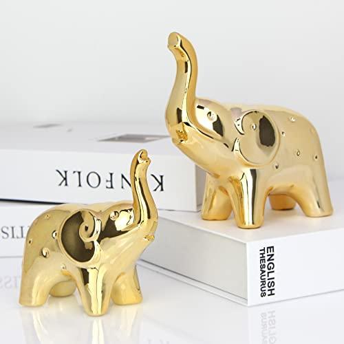 prosfalt A Pair Elephant Statue Home Decor,Modern Style Figurines,Sculpture for Office Desktop Bookshelf Living Room (Ceramics Gold) - Better Savings Group