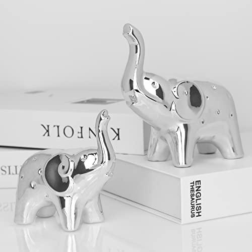 prosfalt A Pair Elephant Statue Home Decor,Modern Style Figurines,Sculpture for Office Desktop Bookshelf Living Room (Ceramics Silver) - Better Savings Group