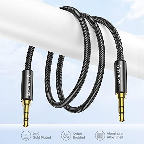 Syncwire 3.5mm Nylon Braided Aux Cable (3.3ft/1m,Hi-Fi Sound), Audio Auxiliary Input Adapter Male to Male AUX Cord for Headphones, Car, Home Stereos, Speaker, iPhone, iPad, iPod, Echo & More – Black - GEAR4EVER