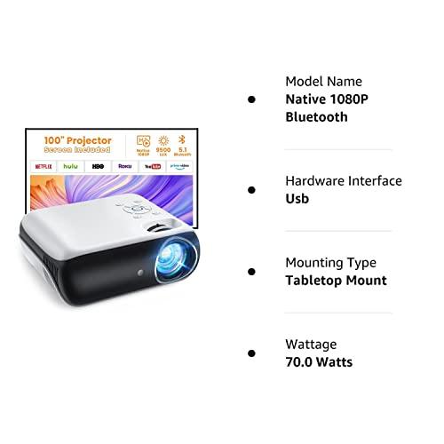 HAPPRUN Projector, Native 1080P Bluetooth Projector with 100''Screen, 9500L Portable Outdoor Movie Projector Compatible with Smartphone, HDMI,USB,AV,Fire Stick, PS5 - GEAR4EVER