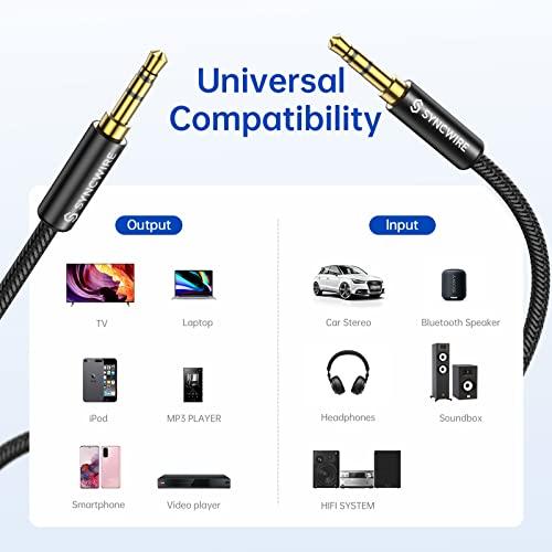 Syncwire 3.5mm Nylon Braided Aux Cable (3.3ft/1m,Hi-Fi Sound), Audio Auxiliary Input Adapter Male to Male AUX Cord for Headphones, Car, Home Stereos, Speaker, iPhone, iPad, iPod, Echo & More – Black - GEAR4EVER