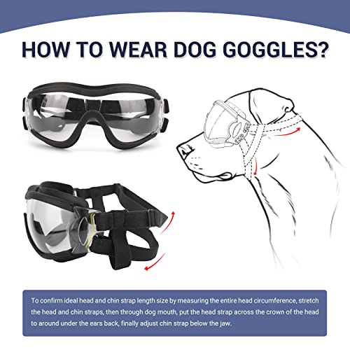 NAMSAN Dog Sunglasses Medium to Large Dog UV Transparent Goggles Windproof Anti-Dust Snowproof Pet Glasses with Elastic Straps, Clear