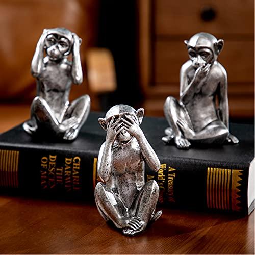 3 wise monkeys statue - hear no evil see no evil speak no evil monkeys statue for home decorations,monkeys figurines home decor accents,see no evil figurines monkey statue set of 3 silver color - Better Savings Group