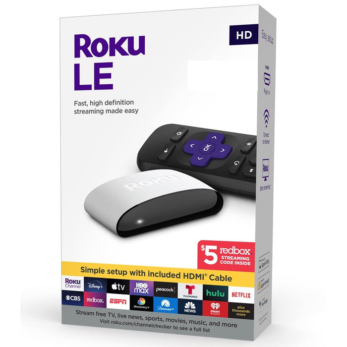 Roku LE HD Streaming Media Player with High Speed HDMI Cable and Simple Remote White Device Only