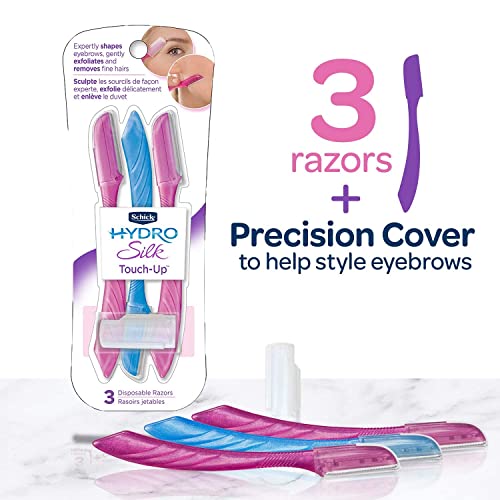 Schick Hydro Silk Touch-Up Exfoliating Dermaplaning Tool, Face & Eyebrow Razor with Precision Cover- 3 Count | Dermaplaning Razor For Women