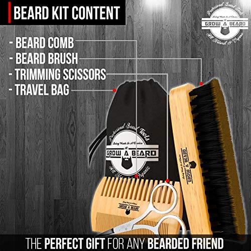 Beard Brush for Men & Beard Comb Set w/Mustache Scissors Grooming Kit, Natural Boar Bristle Brush, Dual Action Wood Comb, and Travel Bag Great for Christmas Gift - Better Savings Group