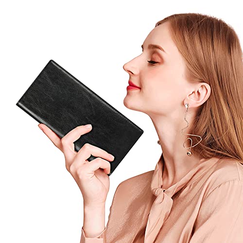 Lavemi RFID Blocking Ultra Slim Real Leather Credit Card Holder Clutch Wallets for Women with Snap Closure(2-Waxed Black)