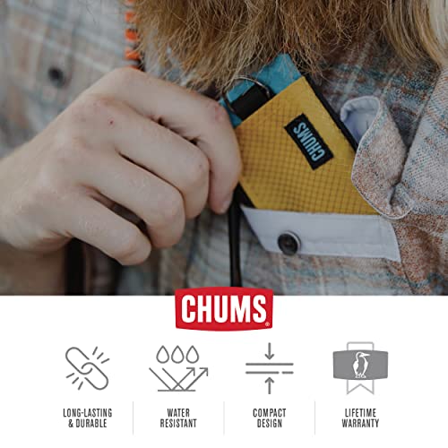 Chums Surfshorts Wallet - Lightweight Zippered Minimalist Wallet with Clear ID Window - Water Resistant with Key Ring (Black/Gray)