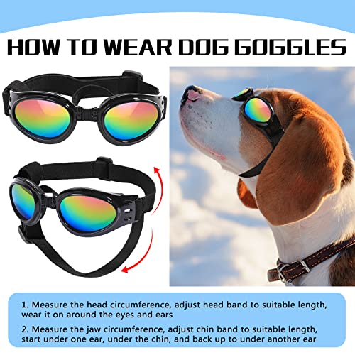 QUMY Dog Sunglasses Dog Goggles for Medium Large Breed Dogs, Wind Dust Fog Protection Eye Wear Pet Glasses with Adjustable Strap for Motorcycle Car Driving Bike Riding Hiking Swimming Over 15lbs Black