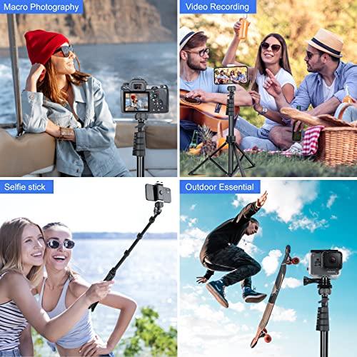 Sensyne 62" Phone Tripod & Selfie Stick, Extendable Cell Phone Tripod Stand with Wireless Remote and Phone Holder, Compatible with iPhone Android Phone, Camera (Black) - GEAR4EVER