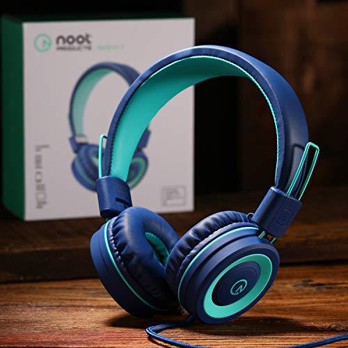 Kids Headphones - noot products K11 Foldable Stereo Tangle-Free 3.5mm Jack Wired Cord On-Ear Headset for Children/Teens/Boys/Girls/Smartphones/School/Kindle/Airplane Travel/Plane/Tablet (Navy/Teal) - GEAR4EVER