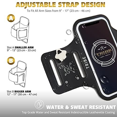 TRIBE Water Resistant Cell Phone Armband Case Running Holder for iPhone Pro Max Plus Mini SE (13/12/11/X/XS/XR/8/7/6/5) Galaxy S Ultra Plus Edge Note (21/20/10/9/8/7/6/5) Adjustable Strap & Key Pocket - GEAR4EVER