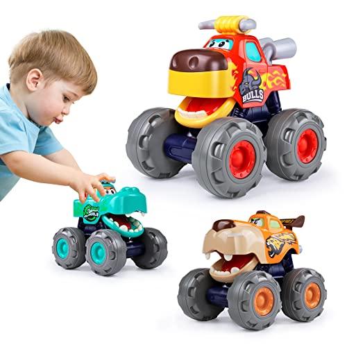 Toy Cars For 1 2 3 Year Old 3 Pack Monster truck Toy Push & Go Crocodile Friction Powered Bull Pull Back Leopard Car Big Wheel Animal Car Baby Toy Gift For 12 18 Month Boys Girls Toddlers - Better Savings Group